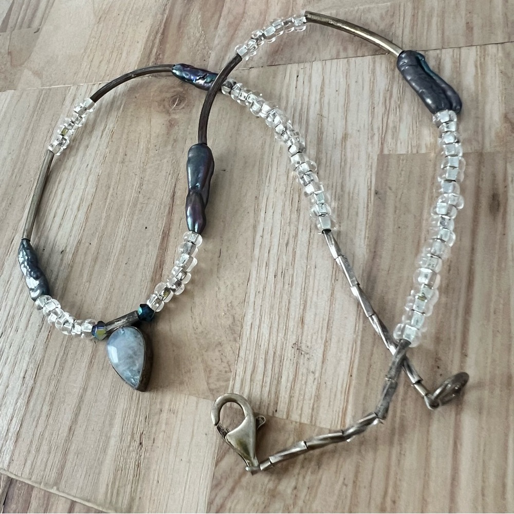 925 Sterling silver moonstone pearl beaded necklace